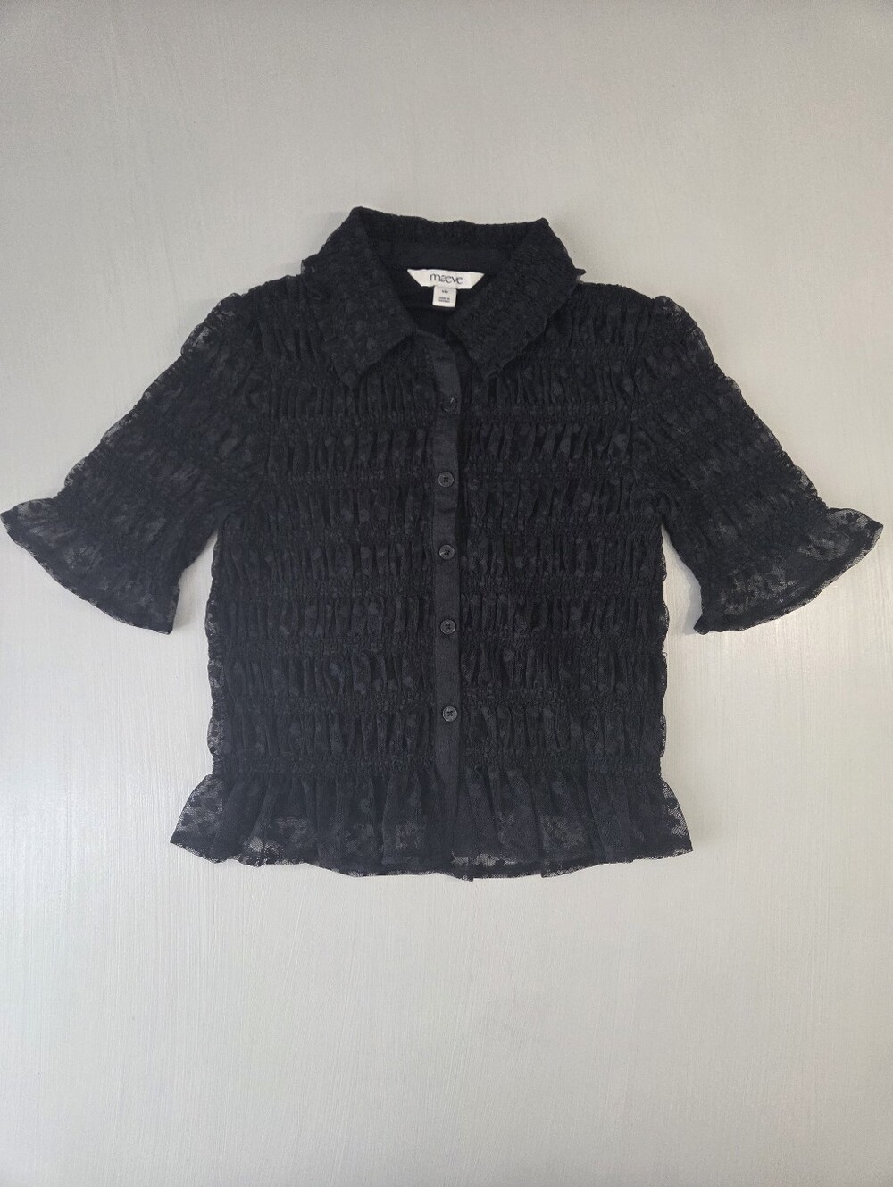 Anthropologie Maeve Ruched Sheer Buttondown Shirt